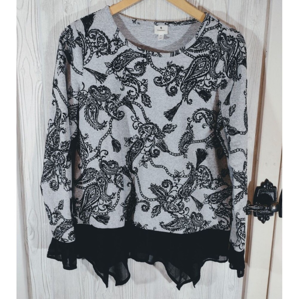 Dress Barn Womens Medium Paisley Ruffle Velvet Sweater Layered Elegant Top